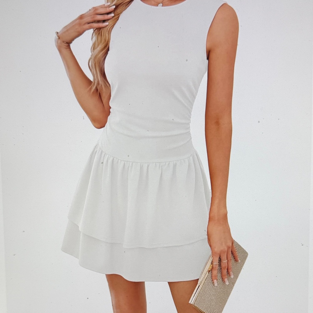 Sleeveless White Tiered Mini Dress